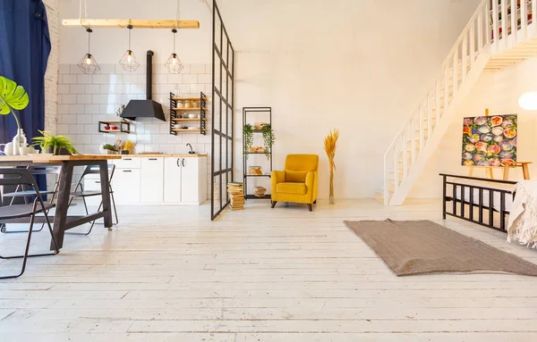 Luxury Modern Design Cozy Small Scandinavian Style Studio Apartment White — Stock Photo, Image
