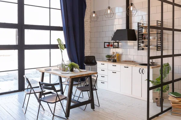 Design Moderno Luxo Aconchegante Pequeno Apartamento Estúdio Estilo Escandinavo Com — Fotografia de Stock