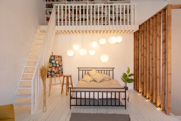 Luxus Modernes Design Eines Gemütlichen Kleinen Skandinavischen Stil Studio Wohnung — Stockfoto
