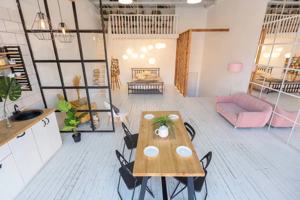Mewah Modern Desain Nyaman Kecil Skandinavia Gaya Studio Apartemen — Stok Foto