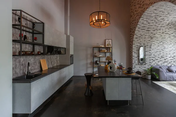 Design Luxe Moderne Appartement Brutal Intérieur Avec Des Arches Dans — Photo