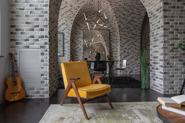 Moderno Diseño Lujo Brutal Interior Apartamento Con Arcos Estilo Castillo —  Fotos de Stock
