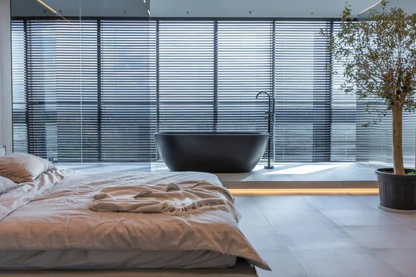 Modern Minimalistic Soft Design Room Interior Japanese Style Beige Black — Stock Photo, Image