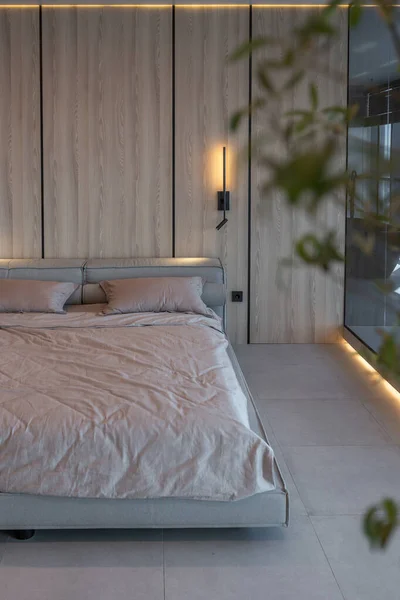 Modernes Minimalistisches Soft Design Schlafzimmereinrichtung Japanischem Stil Beige — Stockfoto