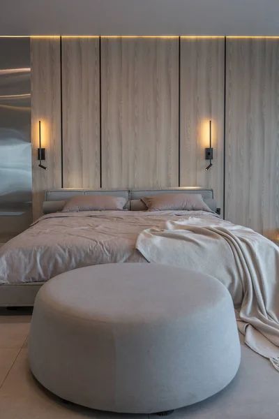 Moderno Diseño Minimalista Suave Dormitorio Interior Estilo Japonés Color Beige — Foto de Stock