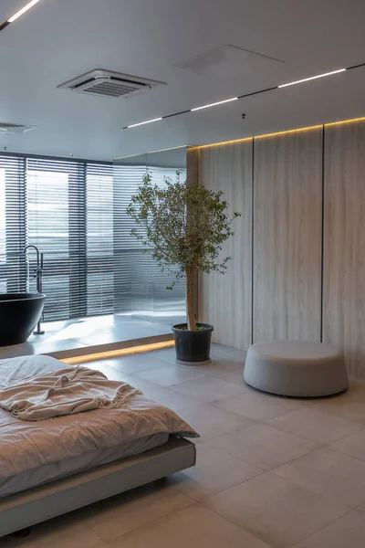 Modern Minimalistic Soft Design Room Interior Japanese Style Beige Black — Stock Photo, Image