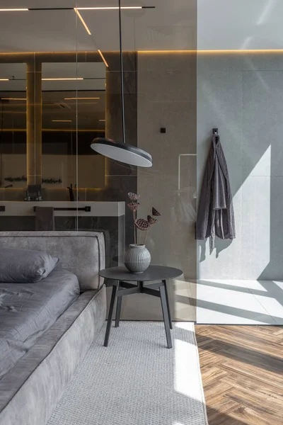 Fresco Design Interiores Caro Quarto Prestigiado Hotel Luxo Com Tons — Fotografia de Stock