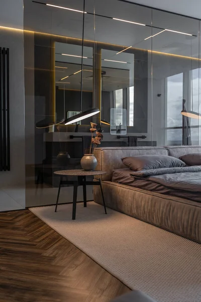 Cool Expensive Interior Design Room Prestigious Luxury Hotel Dark Tones — Stock Photo, Image