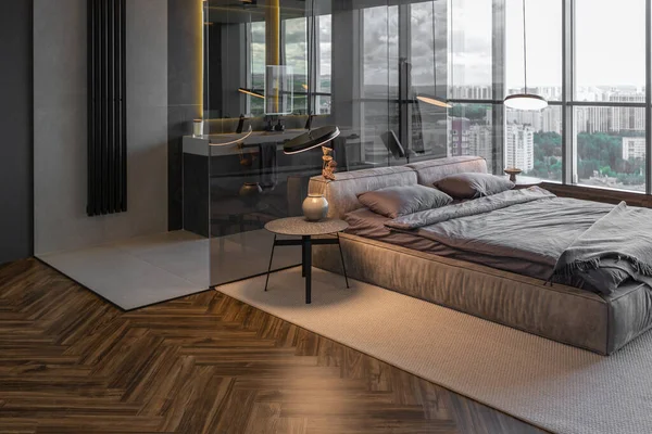 Fresco Design Interiores Caro Quarto Prestigiado Hotel Luxo Com Tons — Fotografia de Stock