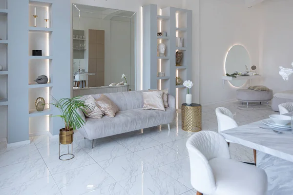 Luz Minimalista Elegante Design Luxo Moderno Apartamento Espaçoso Estúdio Com — Fotografia de Stock