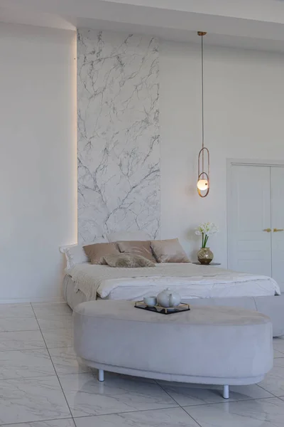 Close Bedroom View Boudoir Place Minimalistic Light Elegant Luxury Design — Stock Photo, Image