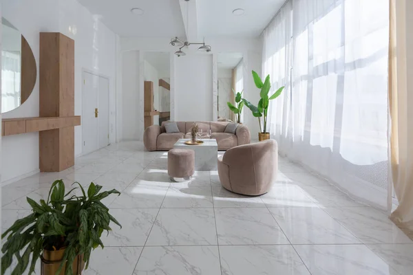 Ljus Lyx Inredning Modern Lägenhet Minimalistisk Stil Med Marmor Trim — Stockfoto