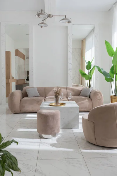 Living Room Soft Beige Furniture Light Luxury Interior Design Modern — Stock Photo, Image