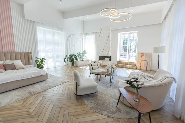 Spazioso Appartamento Pianta Aperta Con Elegante Design Moderno Luminoso Zona — Foto Stock
