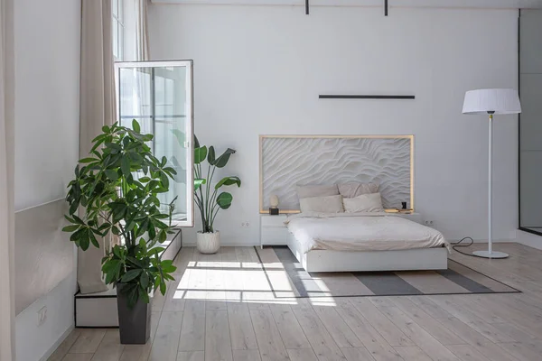 Zona Dormitorio Diseño Lujo Moderno Minimalista Una Casa Cara Día —  Fotos de Stock
