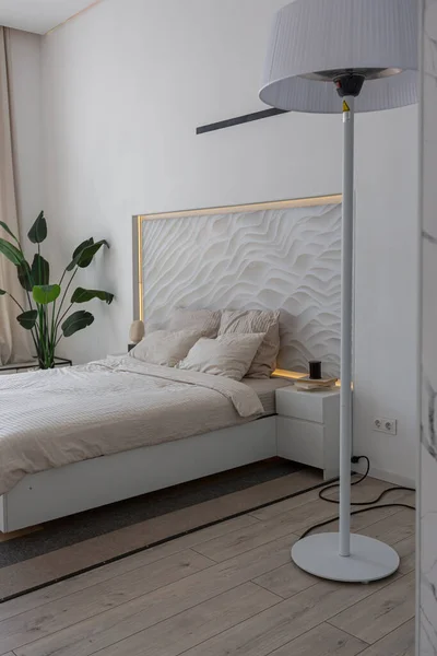 Bedroom Area Minimalistic Modern Luxury Design Expensive House Sunny Day — Stock Photo, Image