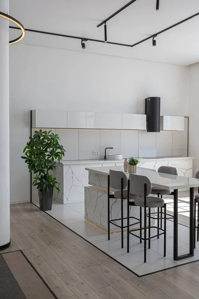 Cozinha Ilha Jantar Com Bancos Altos Bar Design Luxo Moderno — Fotografia de Stock