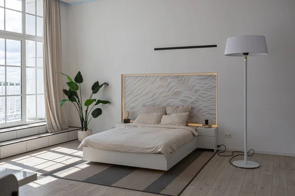 Área Quarto Design Luxo Moderno Minimalista Uma Casa Cara Dia — Fotografia de Stock