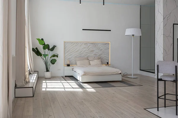 Hálószoba Terület Minimalista Modern Luxus Design Egy Drága Ház Egy — Stock Fotó