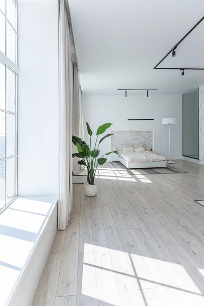 Zona Dormitorio Diseño Lujo Moderno Minimalista Una Casa Cara Día — Foto de Stock