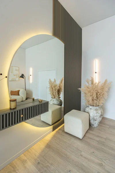 Bright Open Plan Apartment Modern Design Light Walls Wooden Floor — Stock Photo, Image