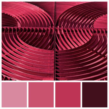 Soyut geometrik eğrilerin renk paleti Viva Magenta ton 2023 tarafından renklendirildi. Modayı takip eden pembe ve morumsu benzer renkler.