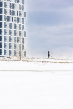 Frosty day in snowy area. Location place of Quebec Canada. Magnificent wintry wallpapers. Christmas holiday concept. Happy New Year Discover the beauty of earth.