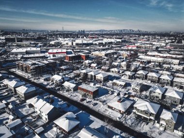 Aerial image of the winter snow covered land Canada