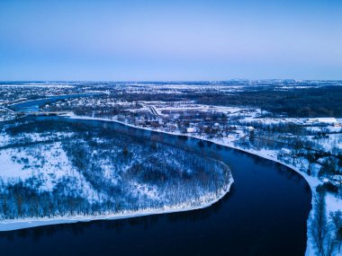 Aerial image of the winter snow covered land Canada