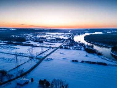 Aerial image of the winter snow covered land Canada