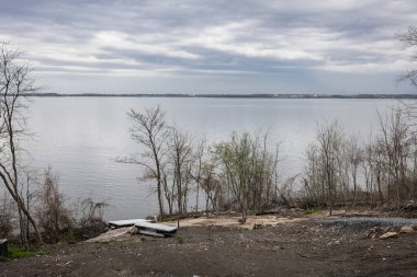 Çimenli bir tarlanın ortasında sakin bir su birikintisi manzarası. Arka planda ağaçlar, doğal elementler ve sakin bir manzara.