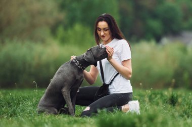 Numaraları öğrenip ikramda bulunuyorum. Genç esmer kız köpeğiyle dışarıda yürüyüş yapıyor..