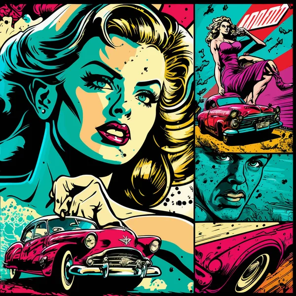 pop art comics car girl 70\'s illustration (1)