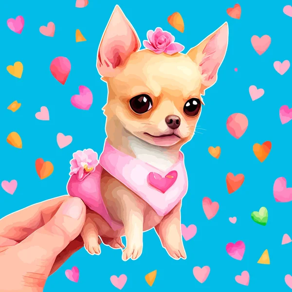 An adorable cute  chihuahua dog flowers illustration