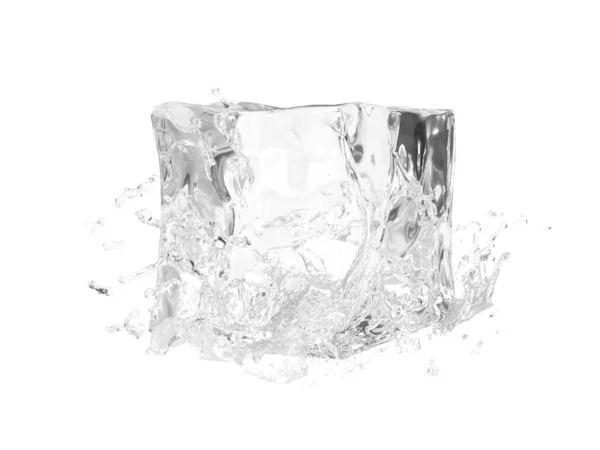冰块融化的立方体 在孤立的背景上滴水 冬季飞溅横幅的构想 — 图库照片