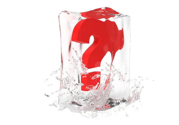 Ponto Interrogação Cubo Gelo Derretendo Gota Água Sobre Fundo Isolado — Fotografia de Stock