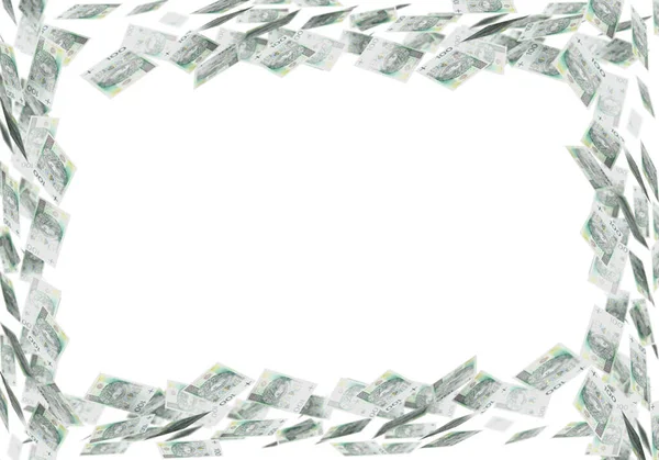 Repülő Határ Lengyel 100 Zloty Bankjegyek Elszigetelt Fehér Alapon Keret — Stock Fotó