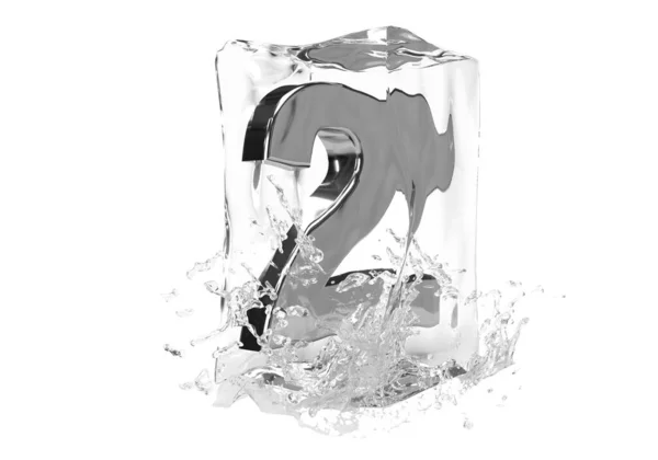 Nummer Zwei Würfel Aus Schmelzendem Eis Und Wassertropfen Auf Isoliertem — Stockfoto