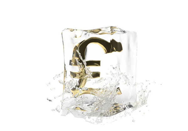 Pfundgeldzeichen Würfel Aus Schmelzendem Eis Und Tropfen Wasser Auf Isoliertem — Stockfoto