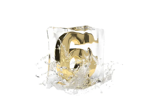 Золотий Номер Чотири Кубі Танення Льоду Скидання Води Ізольований Фон — стокове фото