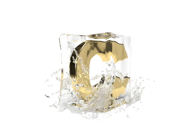 Gouden Letter Kubus Van Smeltend Ijs Druppelwater Geïsoleerde Achtergrond Idee — Stockfoto