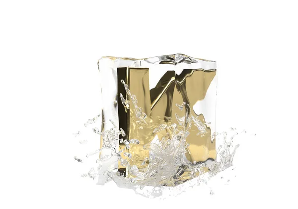 Золота Літера Кубі Танення Льоду Скидання Води Ізольований Фон Ідея — стокове фото