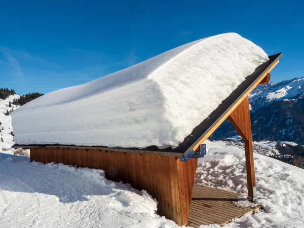 Panoramisch Uitzicht Met Houten Huis Winter Resort Ladis Fiss Serfaus — Stockfoto