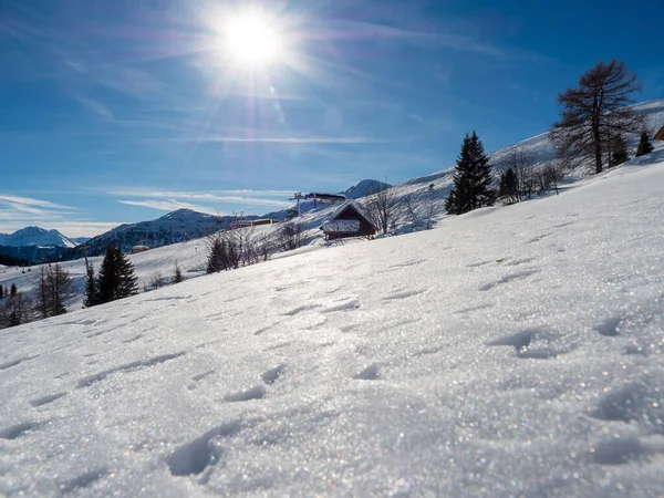 Sklon Lanovkou Zimě Letovisku Ladis Fiss Serfaus Lyžařském Středisku Tyrolsku — Stock fotografie