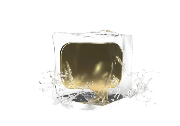 Золота Лампочка Кубі Танення Льоду Скидання Води Ізольований Фон Ідея — стокове фото