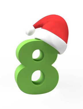 Yeşil Noel 8 numaralı Noel Baba şapkası ve izole bir arka planı var. İşiniz için harika bir fikir. 3d oluşturma