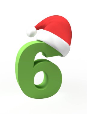Yeşil Noel 6 numaralı Noel Baba şapkası ve izole bir arka planı var. İşiniz için harika bir fikir. 3d oluşturma