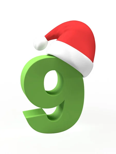 Natal Verde Número Com Chapéu Pai Natal Num Fundo Isolado — Fotografia de Stock