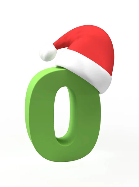 Natal Verde Número Com Chapéu Papai Noel Fundo Isolado Ideia — Fotografia de Stock