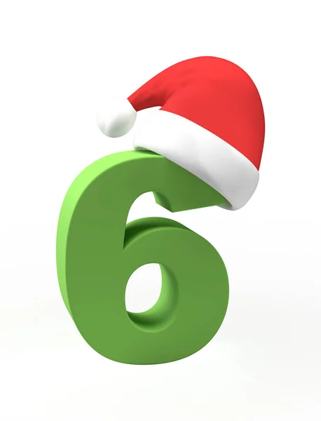 隔離された背景にサンタクラスの帽子を持つ緑のクリスマスナンバー6 あなたのビジネスのためのバナーアイデア 3Dレンダリング — ストック写真